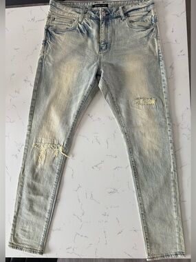 Embellish Distressed faded blue jeans bottoms pants waist size 34